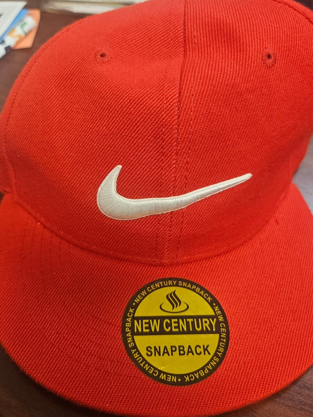 Nike Red Snapback Hat with White Swoosh